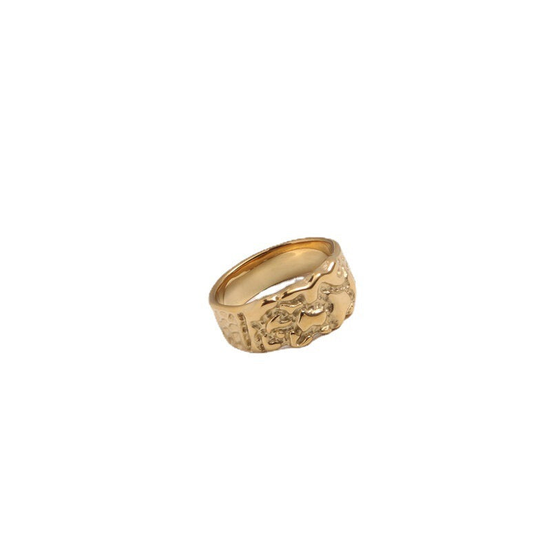 Gold Nugget Ring Titanium Steel Plated 18k Gold