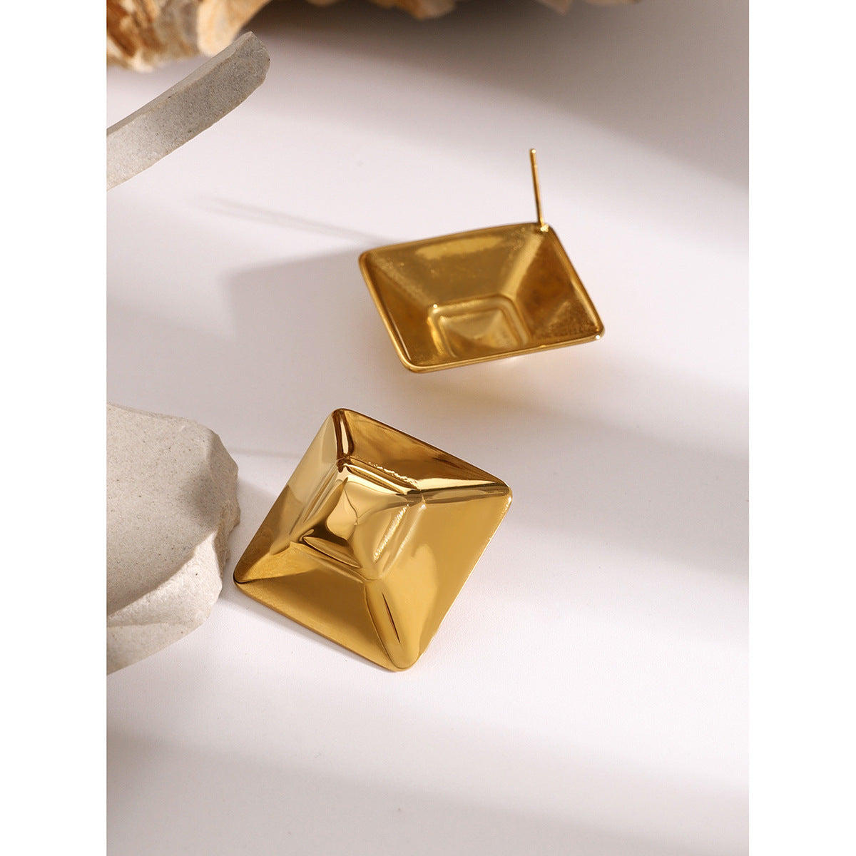 18k Gold Stainless Steel Square Earrings