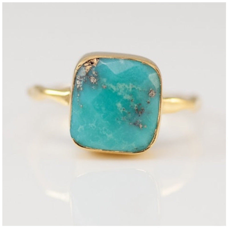 Simple Square Turquoise 18k Gold Plated Ring