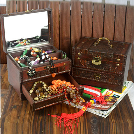 Wooden Jewellery Dressing Box With Mirror