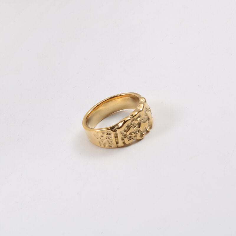 Gold Nugget Ring Titanium Steel Plated 18k Gold