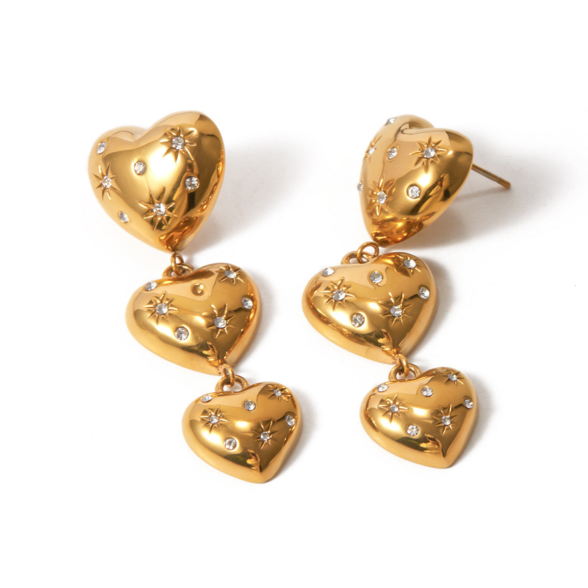 18K Gold Stainless Steel Heart-shaped Earrings With Stones