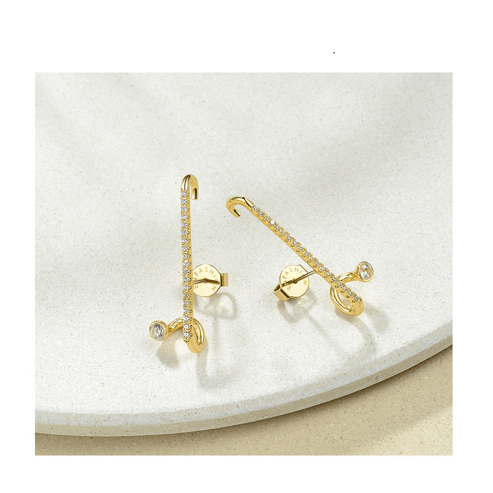 18K Gold-plated Geometric Row Of Small Diamond Earrings