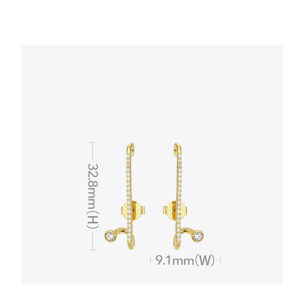 18K Gold-plated Geometric Row Of Small Diamond Earrings