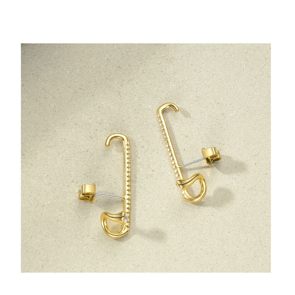 18K Gold-plated Geometric Row Of Small Diamond Earrings