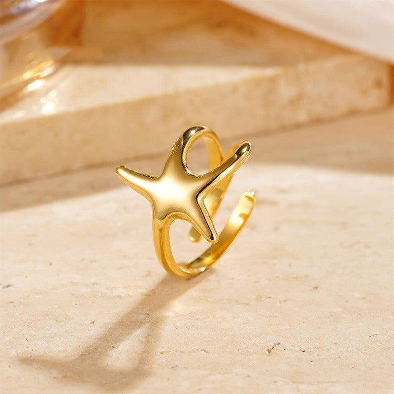 18K Gold Pentagram Opening Adjustable Ring