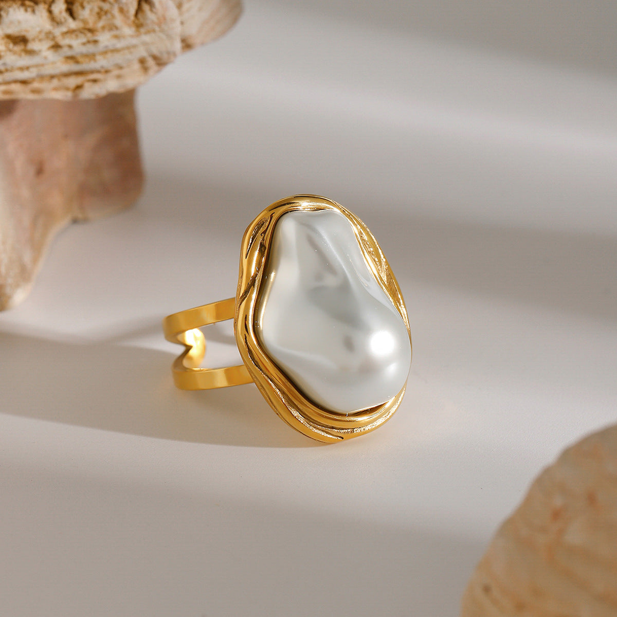 18K Gold Stainless Steel Baroque Pearl Ring