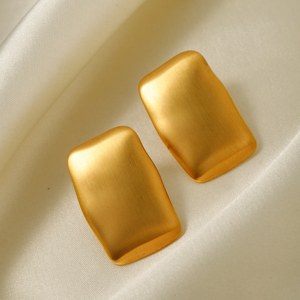 Retro 18K Gold Rectangular Matte Brushed Earrings