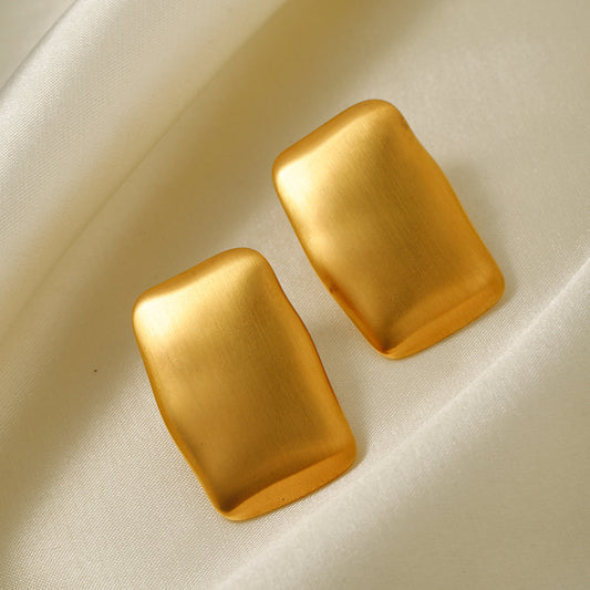 Retro 18K Gold Rectangular Matte Brushed Earrings