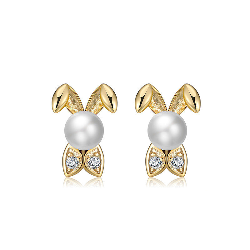 Rabbit Earrings with Pearl and Stones