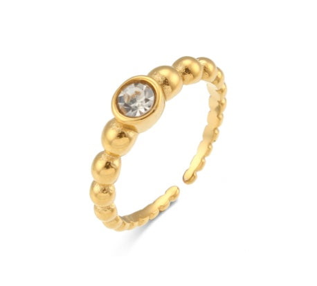 Stainless Steel Plated 18K Gold Zircon Ring