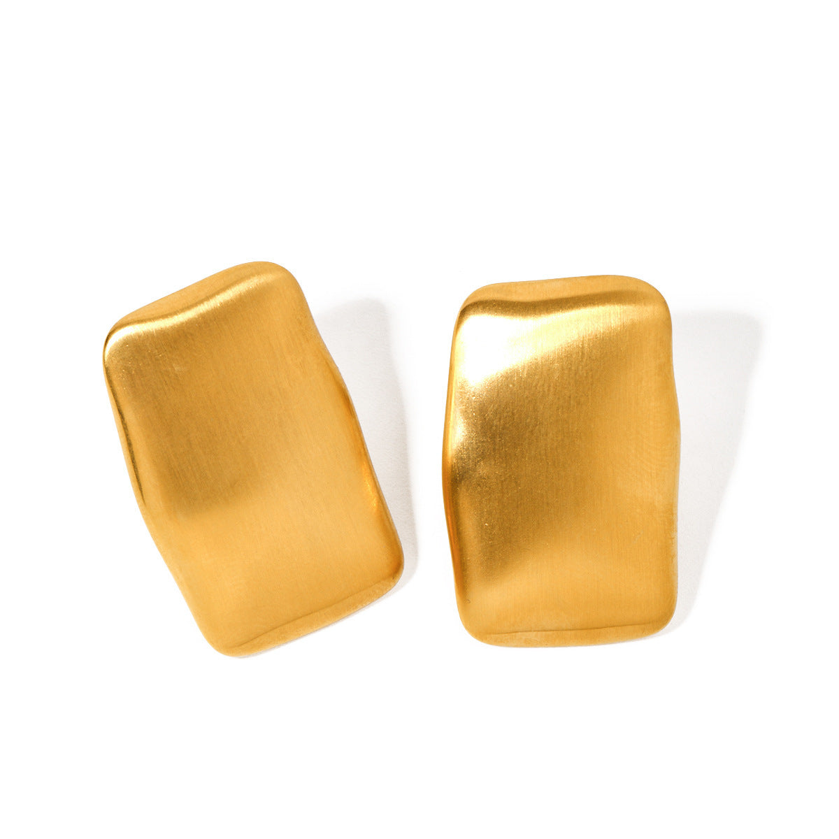 Retro 18K Gold Rectangular Matte Brushed Earrings