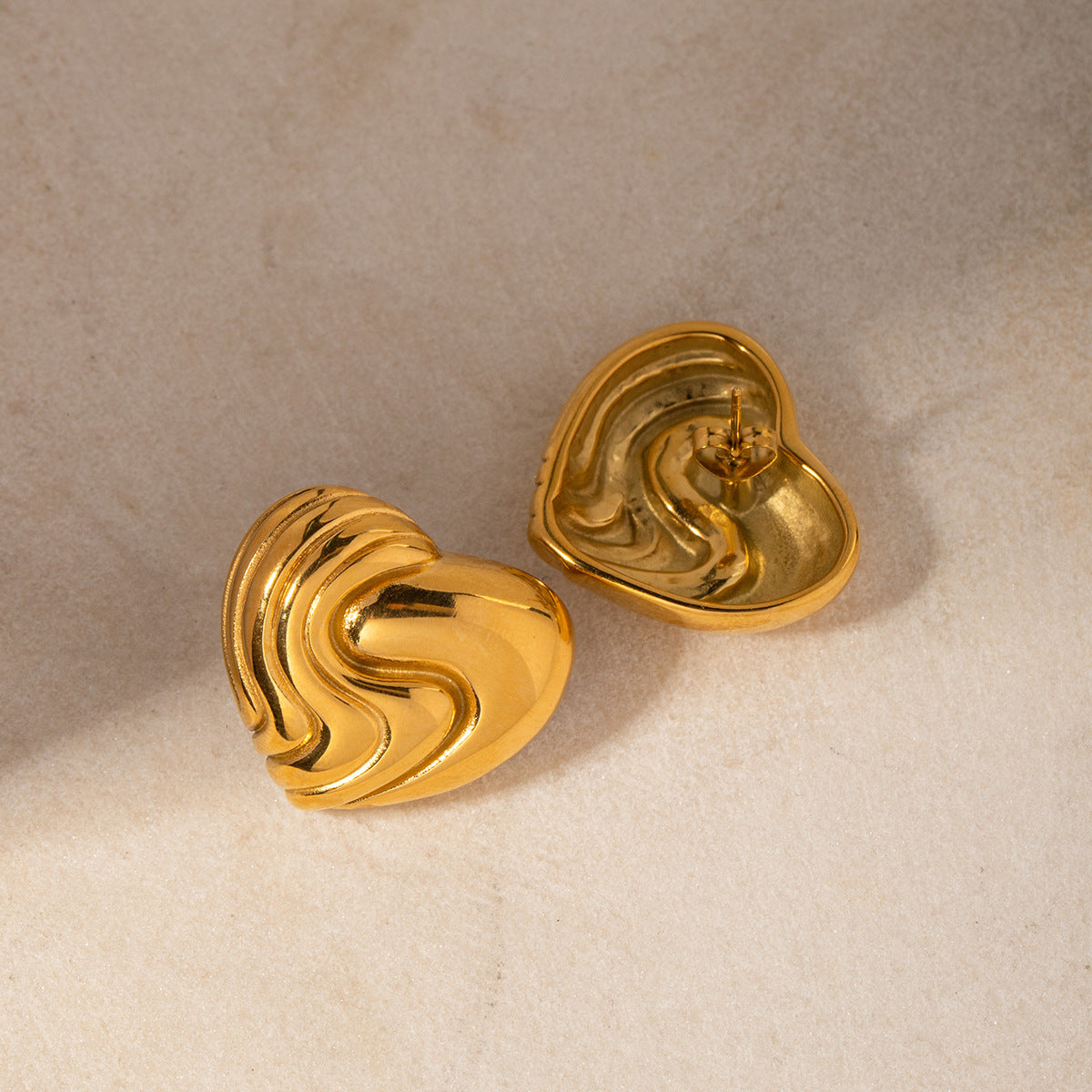 18k Gold Stainless Steel Textured Heart Earrings