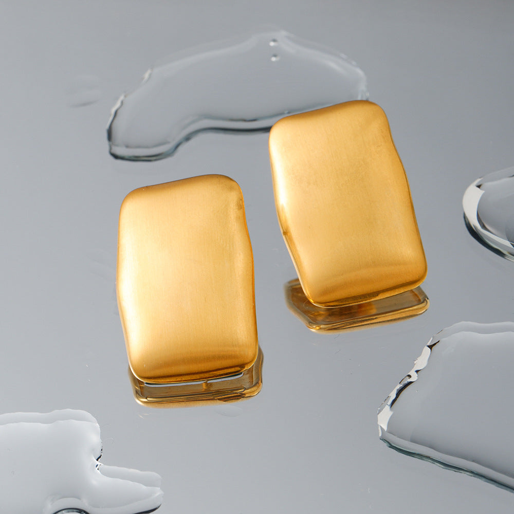 Retro 18K Gold Rectangular Matte Brushed Earrings