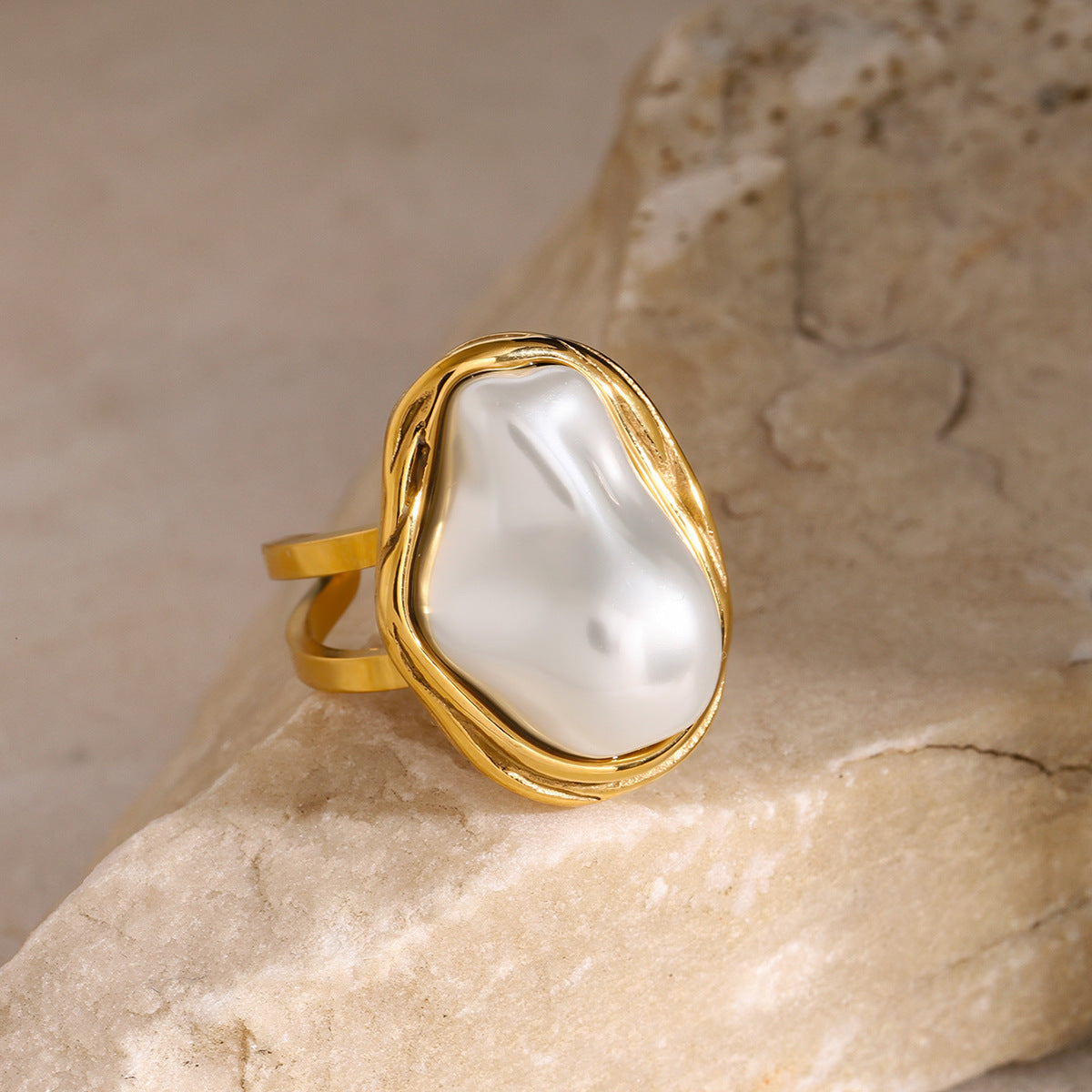 18K Gold Stainless Steel Baroque Pearl Ring