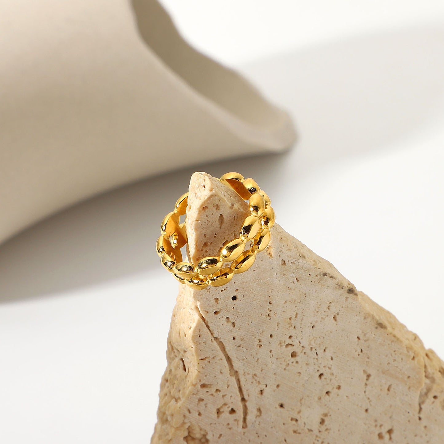 18K Gold Double Layer Oval Bean Ring