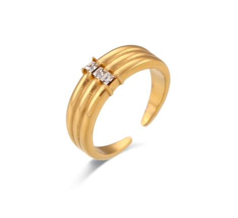 Stainless Steel Plated 18K Gold Zircon Ring