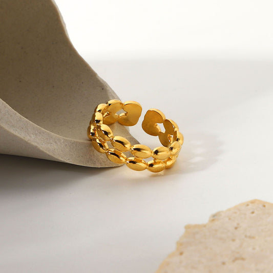 18K Gold Double Layer Oval Bean Ring