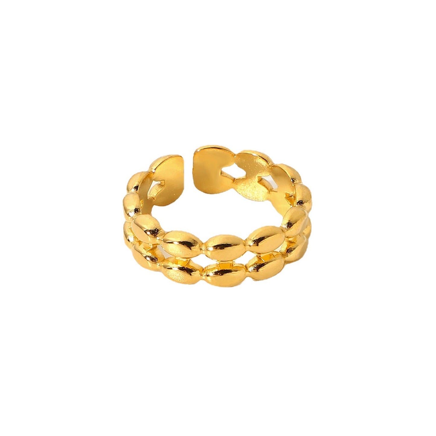 18K Gold Double Layer Oval Bean Ring