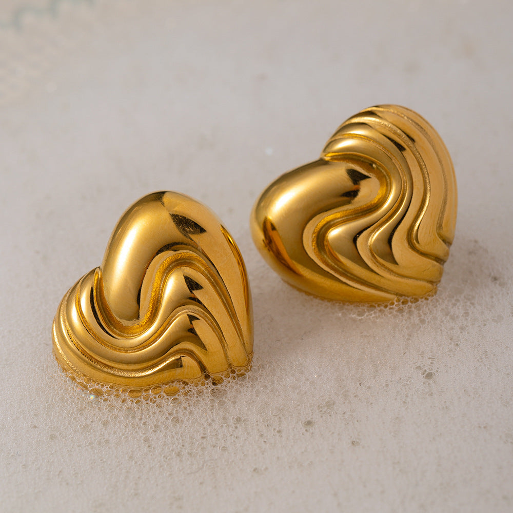 18k Gold Stainless Steel Textured Heart Earrings