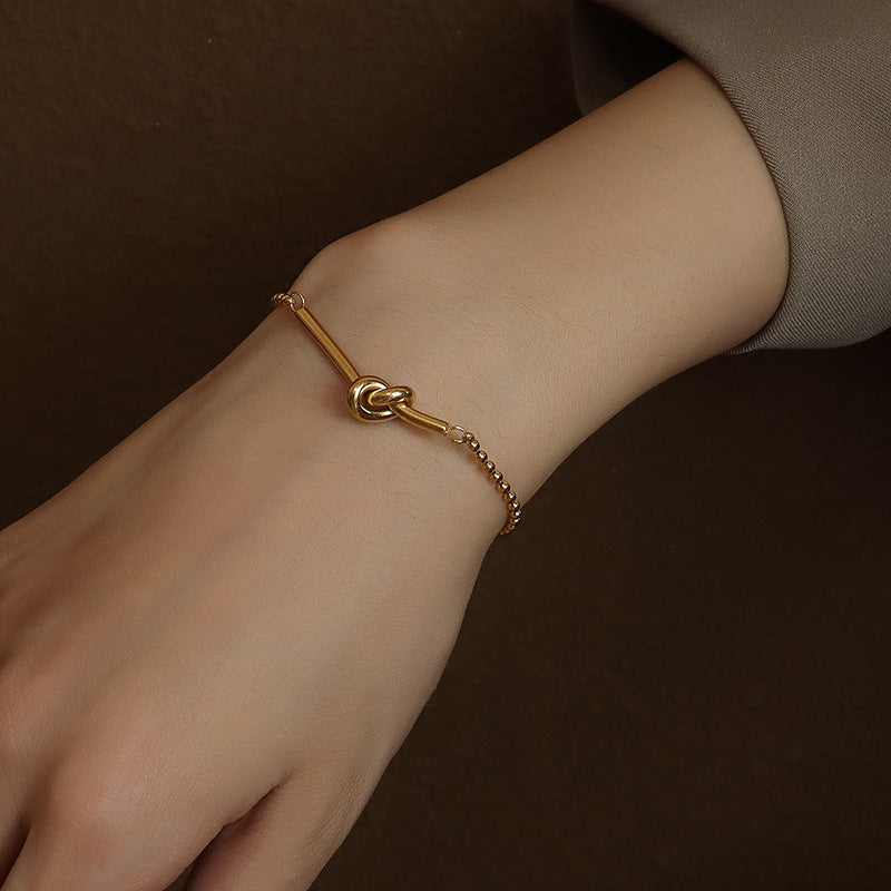 18K Gold Heart Shaped Bead Chain Bracelet