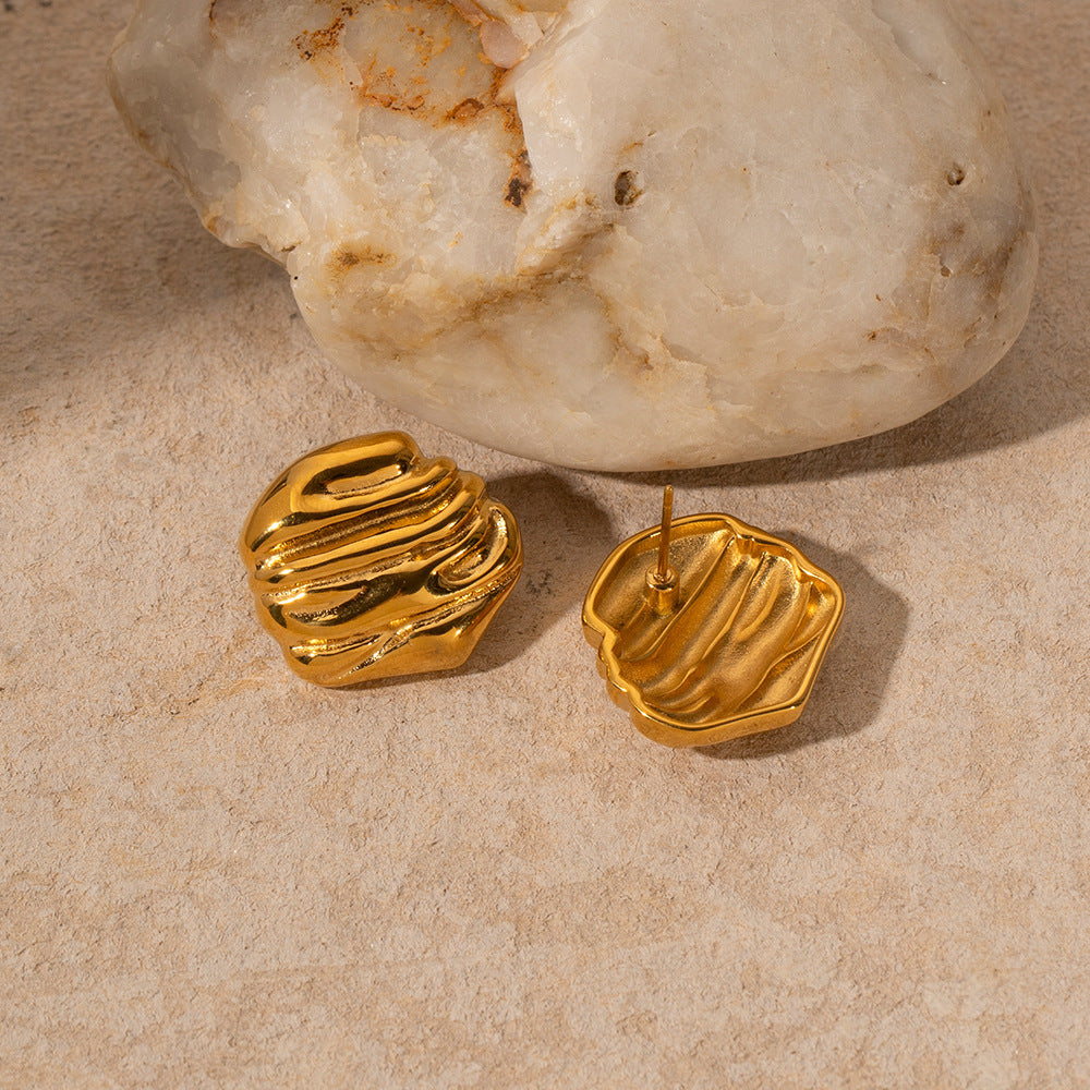 18k Gold Stainless Steel Rock Texture Earrings