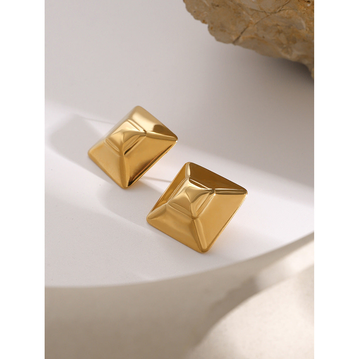 18k Gold Stainless Steel Square Earrings