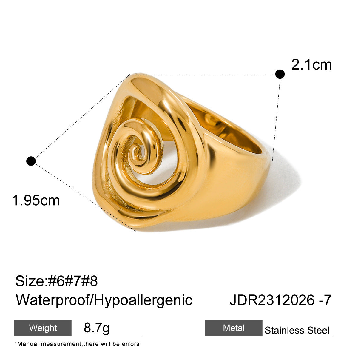 18K Gold Stainless Steel Spiral Ring Ins