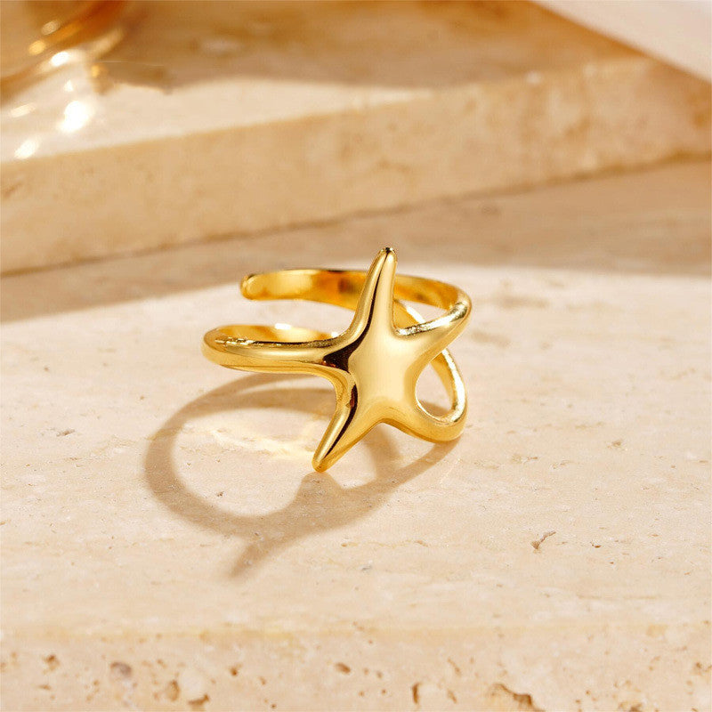 18K Gold Pentagram Opening Adjustable Ring