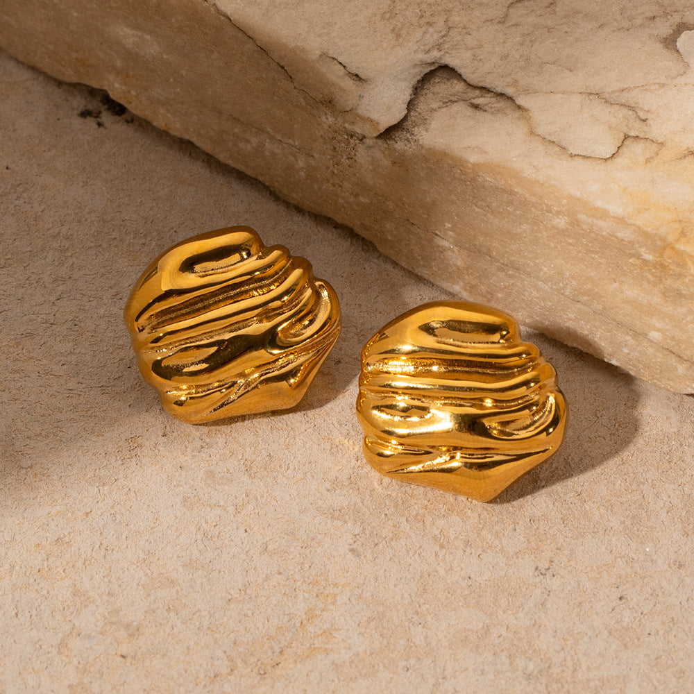 18k Gold Stainless Steel Rock Texture Earrings