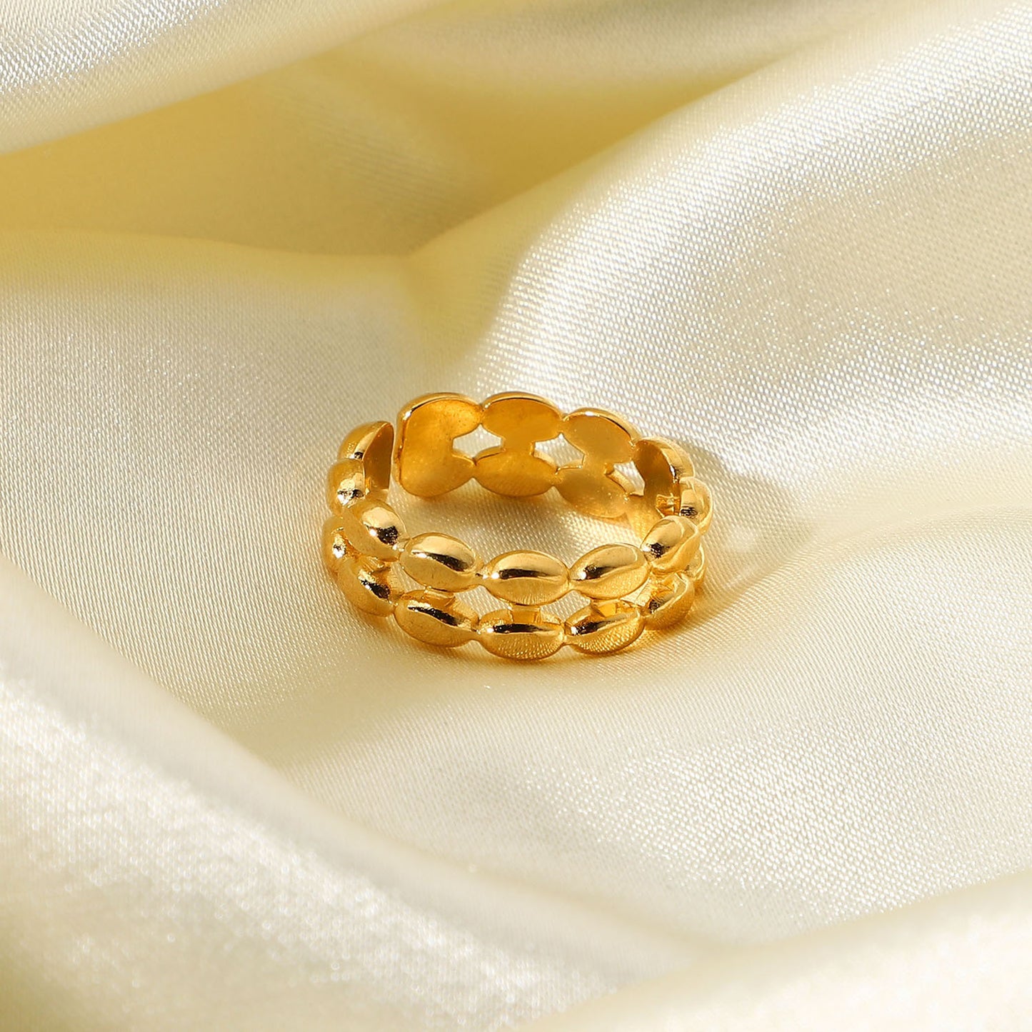 18K Gold Double Layer Oval Bean Ring