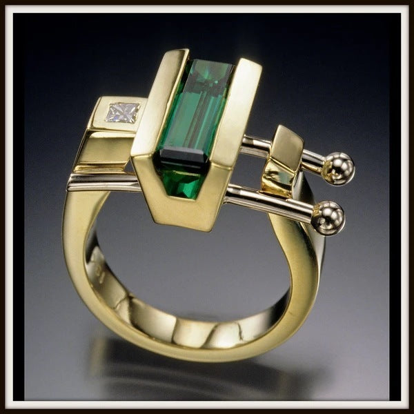 18K Gold Plated Ring With Green Gemstones