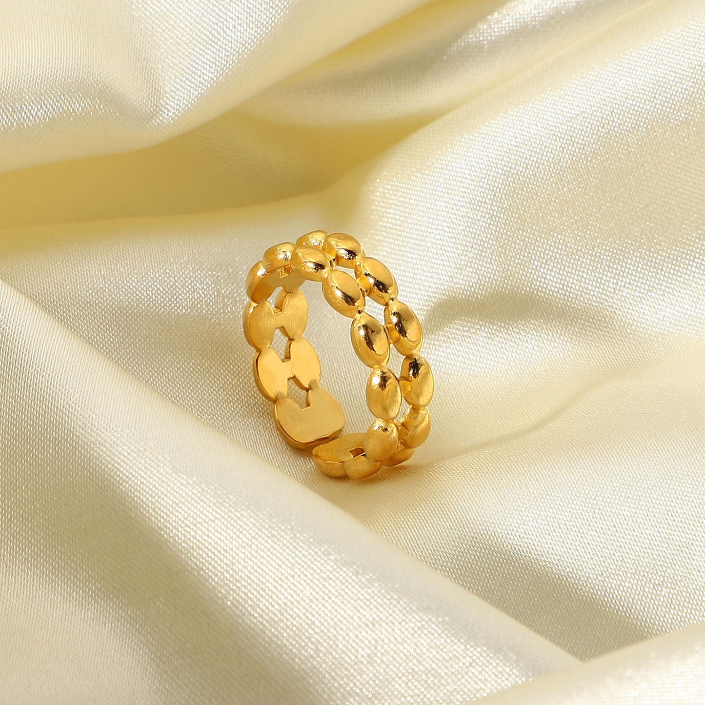 18K Gold Double Layer Oval Bean Ring