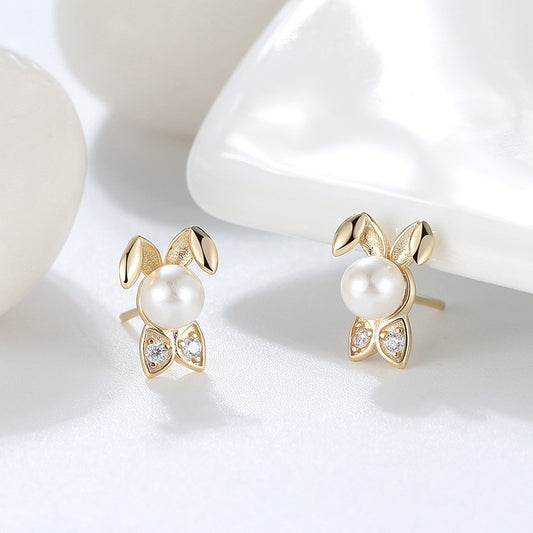 Rabbit Earrings with Pearl and Stones