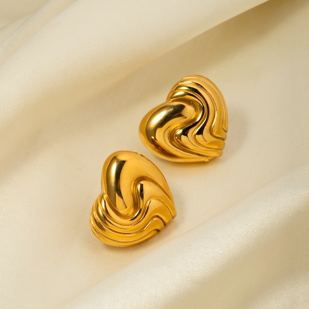 18k Gold Stainless Steel Textured Heart Earrings