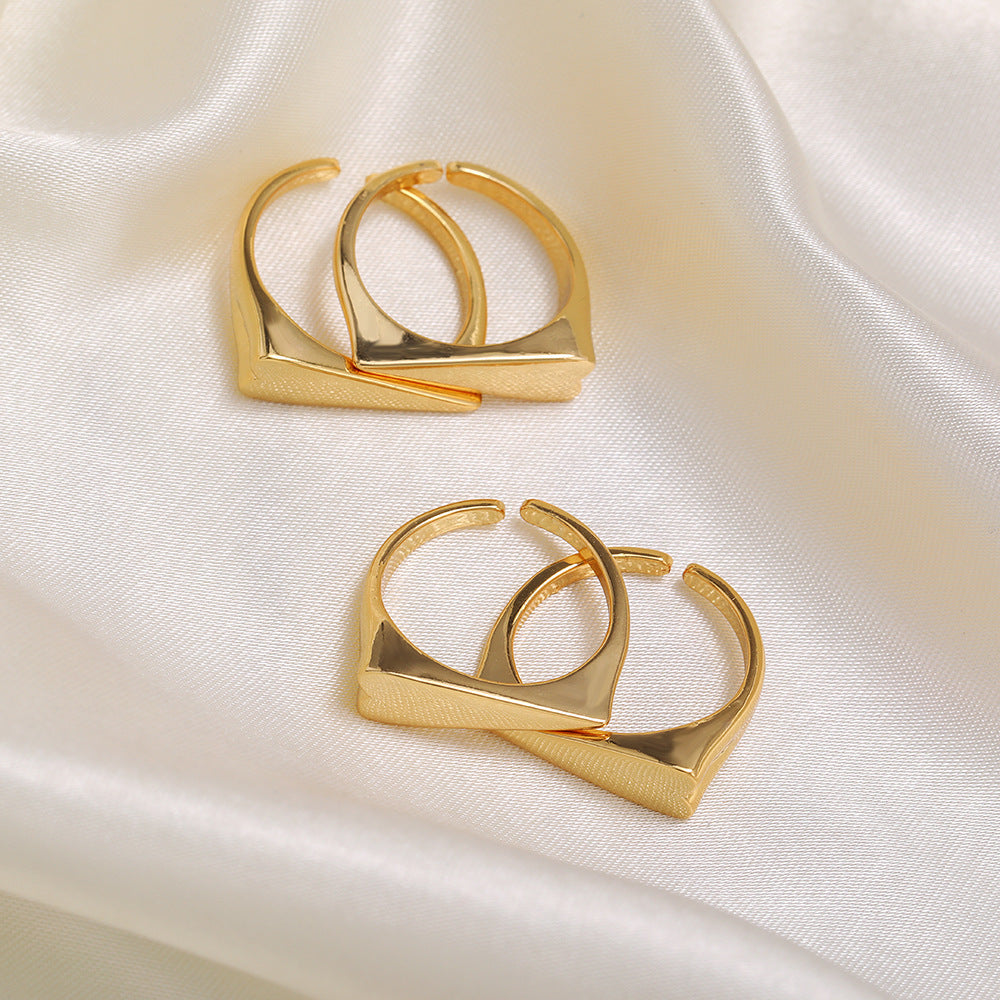 Paired Double Love Rings 18K Gold Color Preserving Jewelry