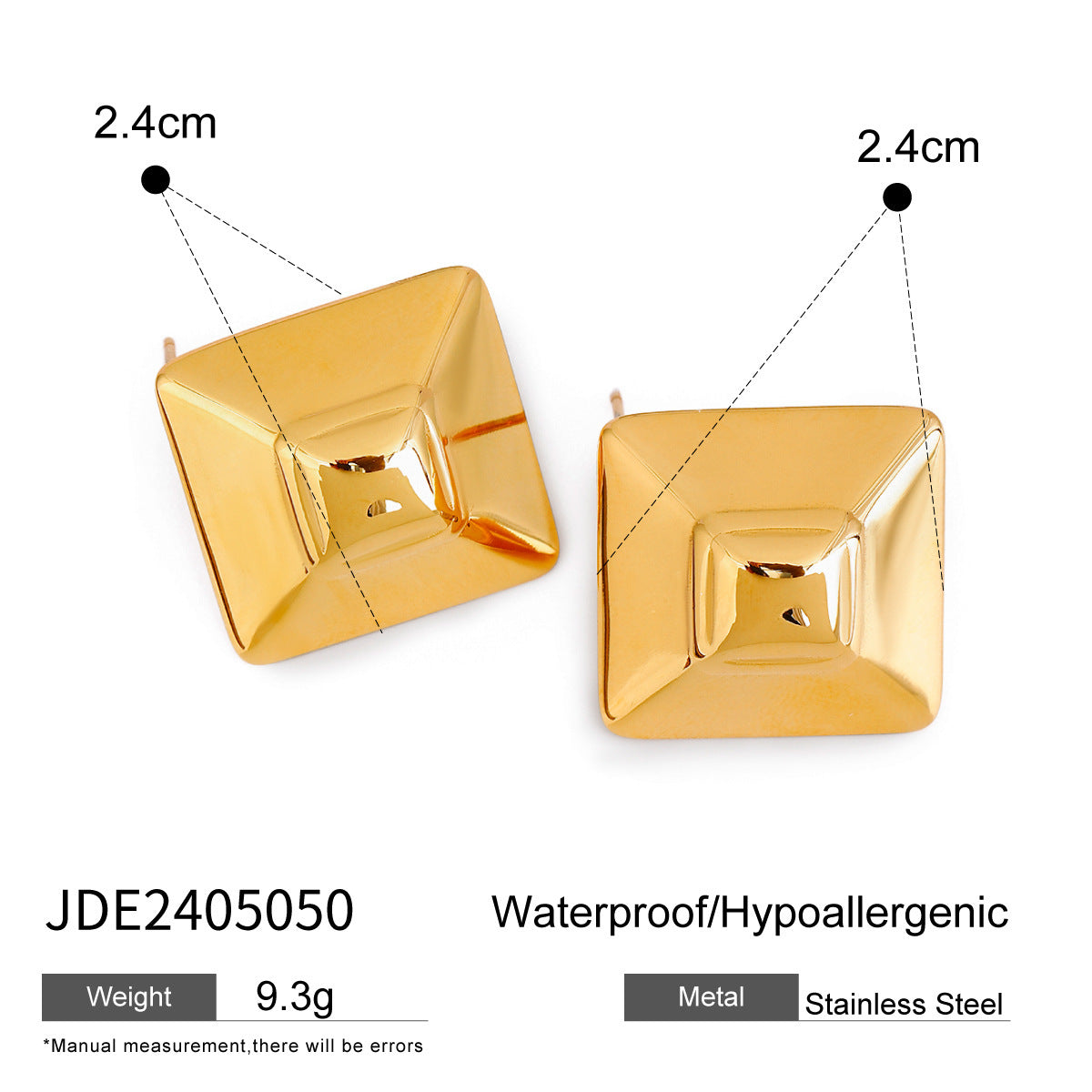 18k Gold Stainless Steel Square Earrings