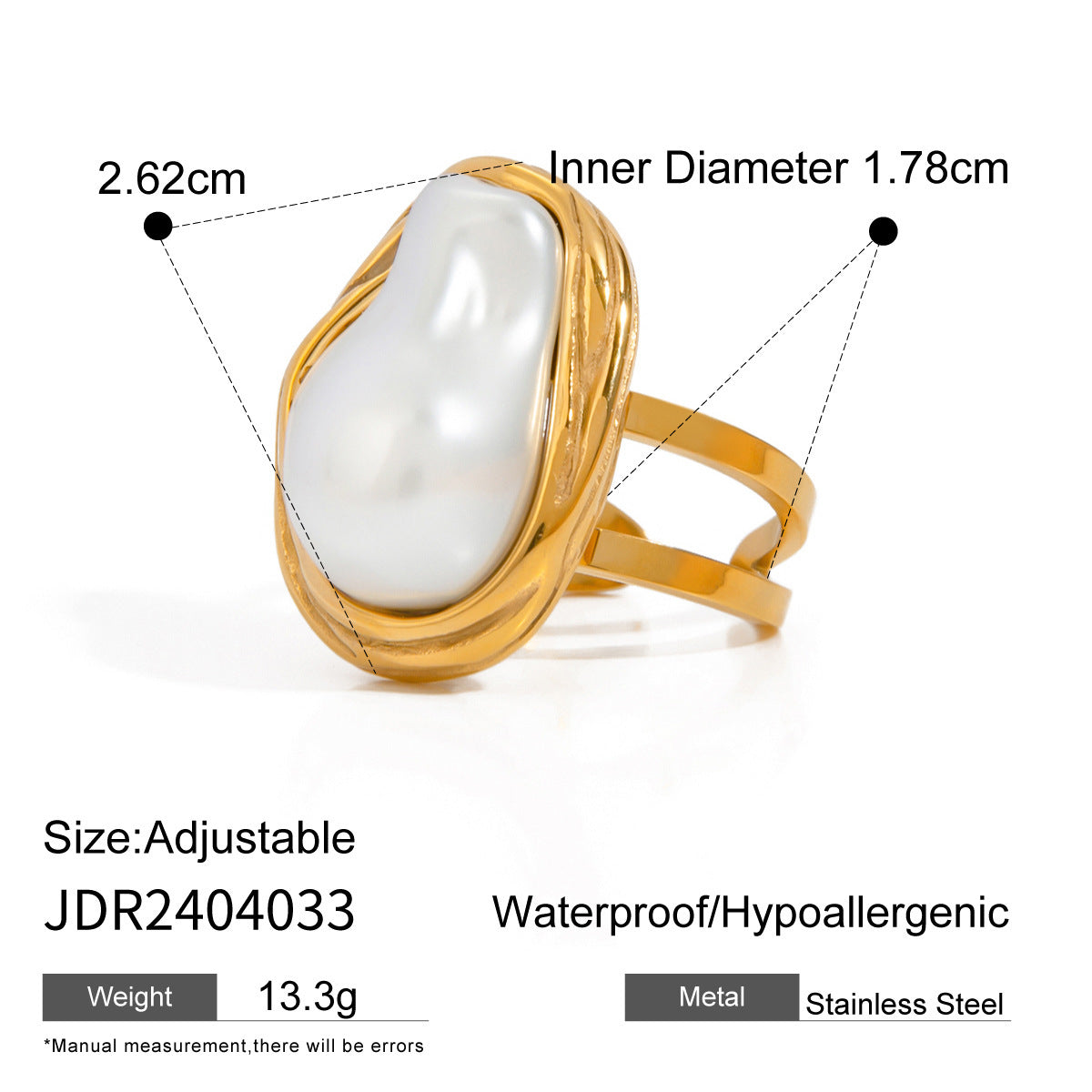 18K Gold Stainless Steel Baroque Pearl Ring