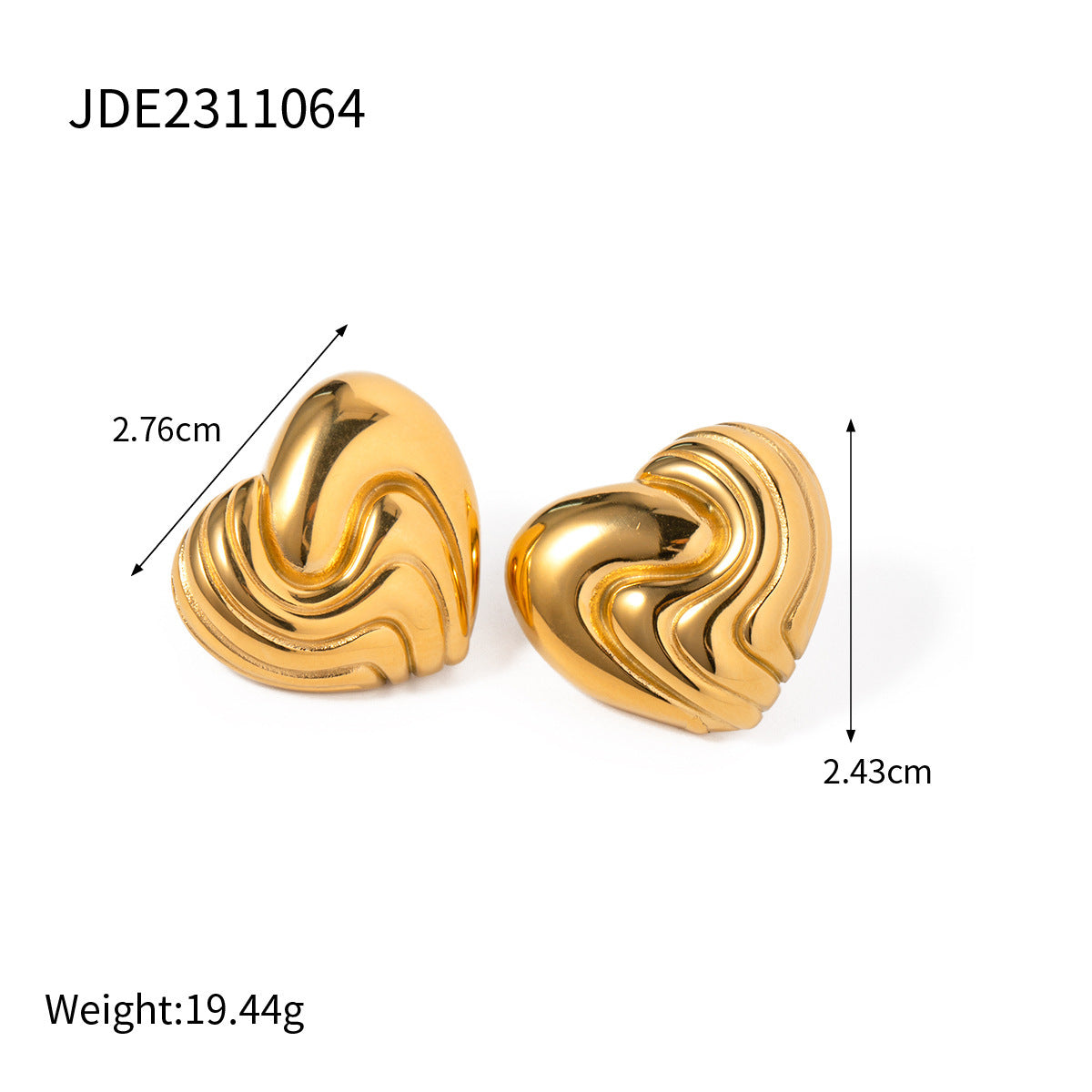 18k Gold Stainless Steel Textured Heart Earrings