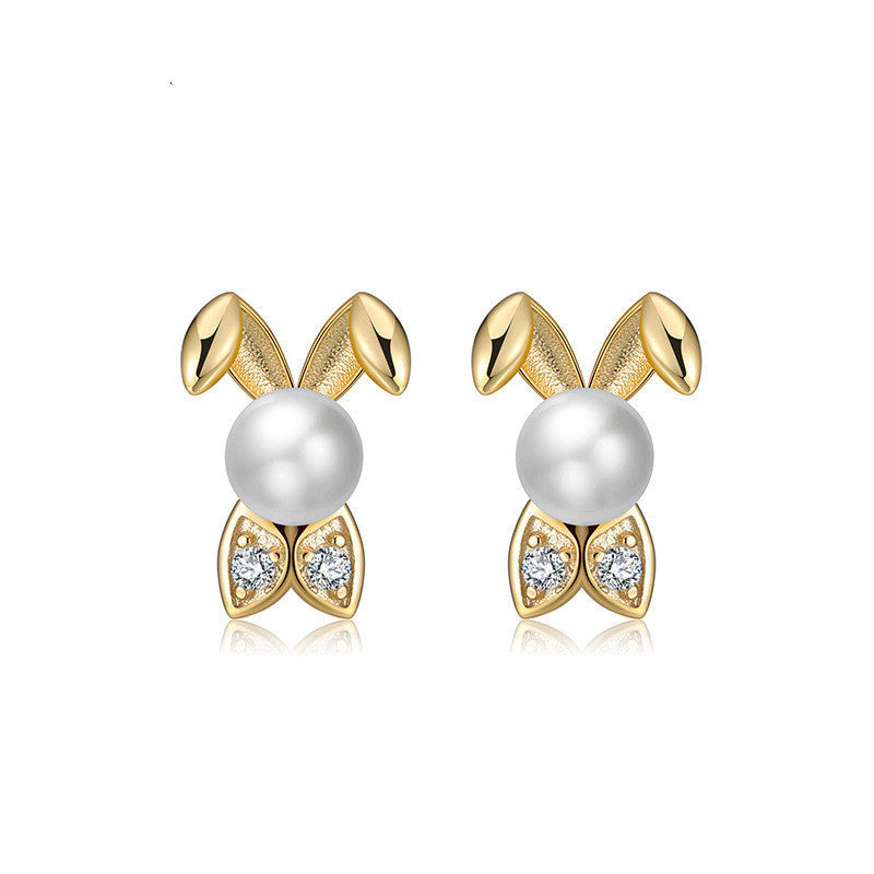 Rabbit Earrings with Pearl and Stones