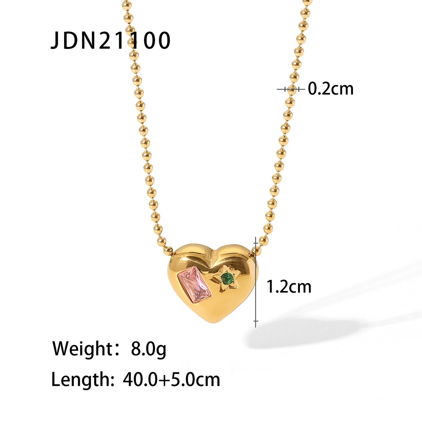 18K Gold Bead Chain With Heart Shaped Pendant