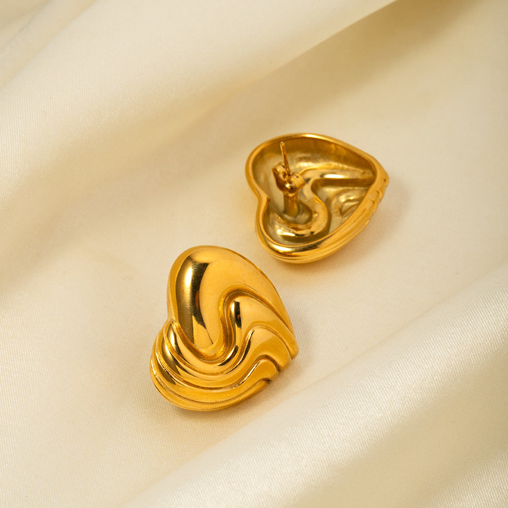 18k Gold Stainless Steel Textured Heart Earrings