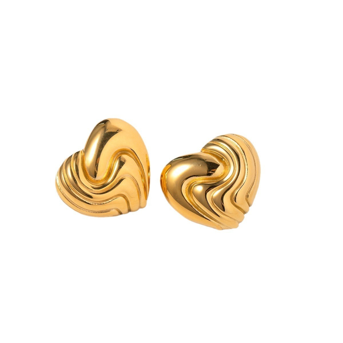 18k Gold Stainless Steel Textured Heart Earrings