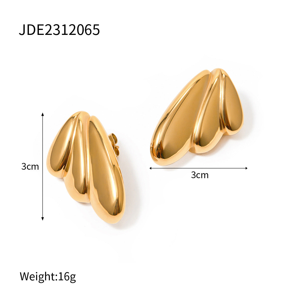 18k Gold Stainless Steel Wing Earrings